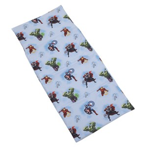 NoJo Marvel Avengers Fight the Foes Blue, Red, and Green Hulk, Iron Man, Thor, Captain America Preschool Nap Pad Sheet - 1 of 4