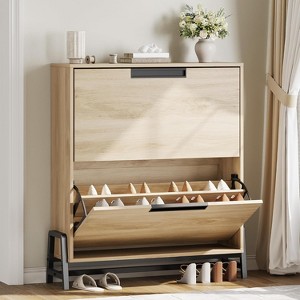 Shoe Storage Cabinet with 2 Flip Drawers, Freestanding Shoe Organizer with Metal Legs, Adjustable Shelf Narrow Shoe Rack - 1 of 4