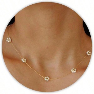 Necklaces for Women, Daisy Choker, Y - Shaped , Gold Heart Necklace, White Baroque for Wedding or Birthday Gifts. - 1 of 4