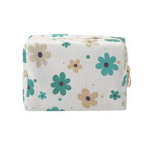 Unique Bargains Portable Print Makeup Bag White Green 1 Pc - 1 of 4