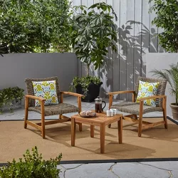 3pc Hampton Wood and Wicker Patio Set - Christopher Knight Home