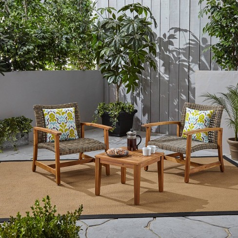 3pc Hampton Wood And Wicker Patio Set Christopher Knight Home Target - Is Wicker Or Wood Better For Outdoor Furniture