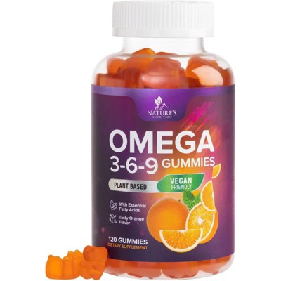 Omega 3 6 9 Vegan Gummies - Triple Strength Omega 3 Supplement Gummy - Essential Oil 369 Heart Support and Brain Support for Women, Men - 120 Gummies