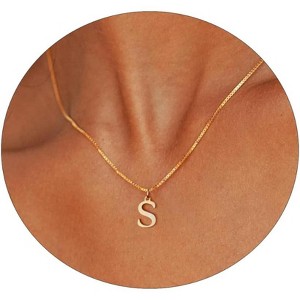 Gold Initial Necklace for Women, 14K Gold Plated Dainty Letter Pendant on Box Chain - 1 of 4