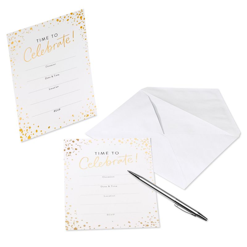 10ct &#39;Time to Celebrate&#39; Invitation Cards White/Gold, 3 of 7