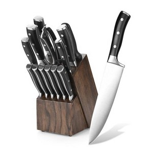 Attop 18-Piece German Stainless Steel Knife Block Set - Hand-Honed 16¡ã Blades with Walnut Block & Sharpener - 1 of 4