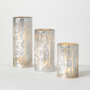 Sullivans Winter Scene Glass Pillar Candle Holder Set of 3, 10"H, 8"H & 6"H Silver - 1 of 4