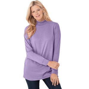 Woman Within Plus Size Perfect Long-Sleeve Mockneck Tee - 1 of 4