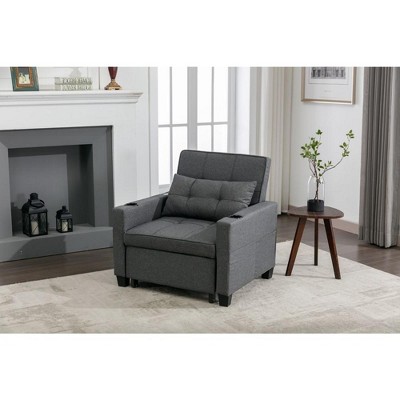 Futon Sofa Bed 3-in-1 Pull Out Sleeper Chair Bed Convertible Chair With USB Ports Leather Sleeper Sofa Bed For Apartment Office