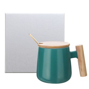 Unique Bargains Ceramic Handmade Simple Wooden Handle Coffee Mug Set - 1 of 4