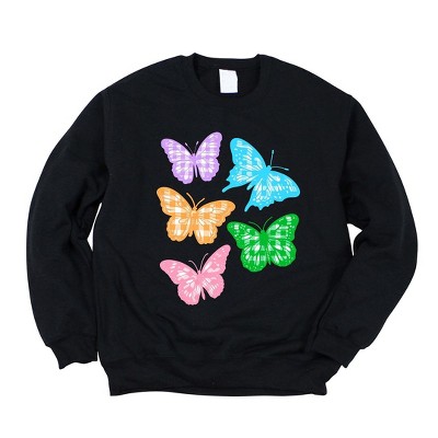 Simply Sage Market Women's Graphic Sweatshirt Checkered Butterflies  - S - Midnight