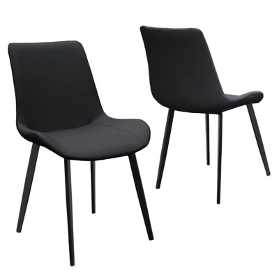 FONTOI Accent Chair Modern Upholstered Chair Set of 2 with Metal Legs for Kitchen and Dining Rooms, Black, 27"*22"*17"