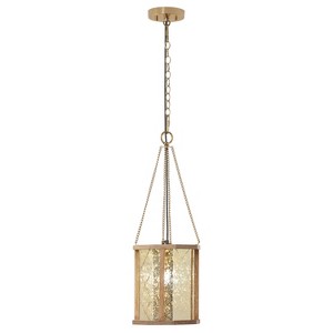 River of Goods 9" Elina Metal Pendant Lamp with Painted Mercury Gold Glass Shade with Wood Frame: Adjustable Height, UL Listed, Mango Wood Frame - 1 of 4