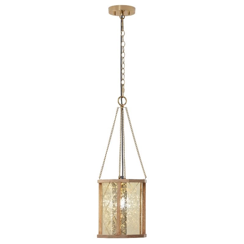 River of Goods 9&#34; Elina Metal Pendant Lamp with Painted Mercury Gold Glass Shade with Wood Frame, 1 of 11