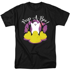 Peep A Boo Ghost Halloween Adult T-Shirt Black - 1 of 4