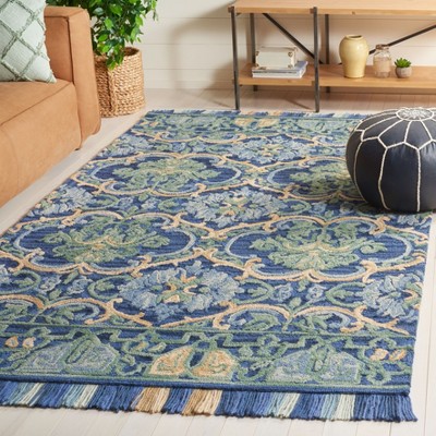 Handmade Blue Wool 4' x 6' Tufted Area Rug