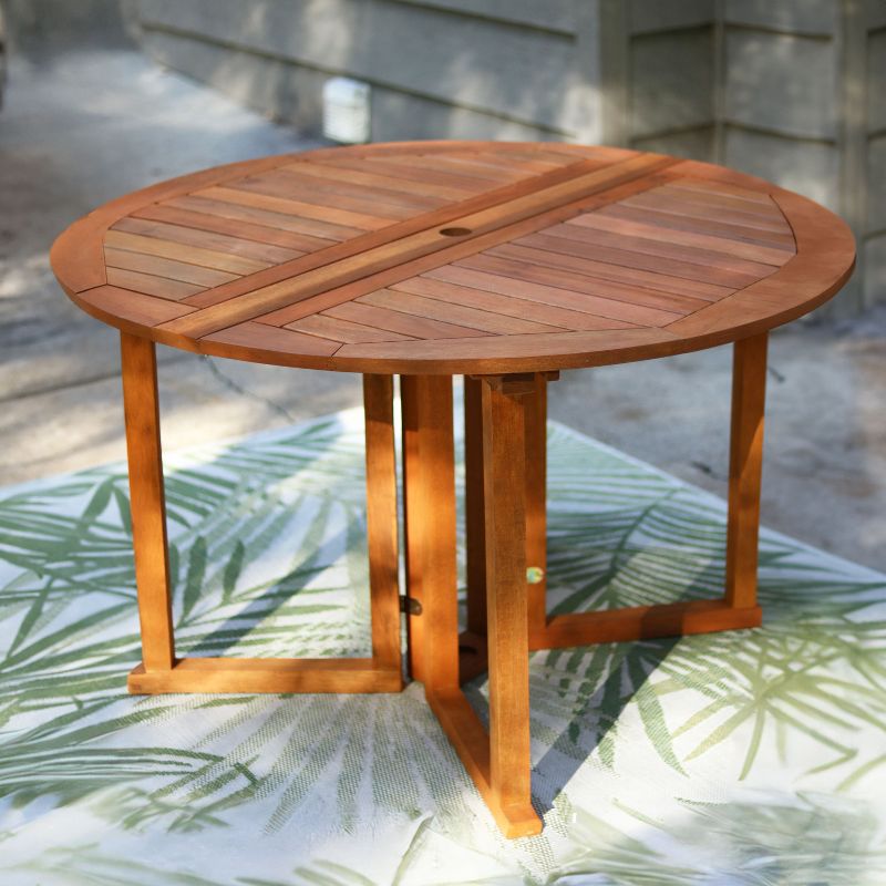 Sunnydaze Malaysian Hardwood Gateleg Round Patio Table with Teak Oil Finish - 47.25" Diameter x 29" H, 3 of 8