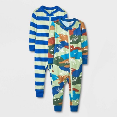 Image of Baby Boys' 2pk Dinos & Striped Union Suits - Cat & Jack™ Blue 12M