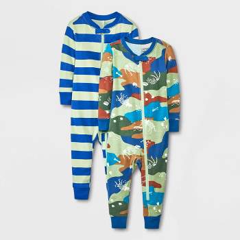Baby Boys' 2pk Dinos & Striped Union Suits - Cat & Jack™ Blue