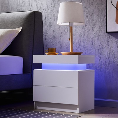 TIRAMISUBEST LED Nightstand with 2 Drawers, Modern Buffet Cabinet for Stylish Bedrooms