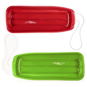 Lucky Bums 2 Pack of Lightweight Plastic Winter Snow Sleds, 48 Inches, Includes a Red 1 Person Sled & a Green 2 Person Sled with Pull Ropes - 1 of 4