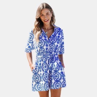 Women's Elegant Collared Wide-Leg Romper with Pockets – Cupshe
