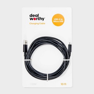 10' USB-A to Micro-USB Cable - dealworthy™ Black - 1 of 3