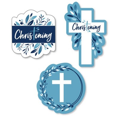 Big Dot of Happiness Christening Blue Elegant Cross - DIY Shaped Boy Religious Party Cut-Outs - 24 Count