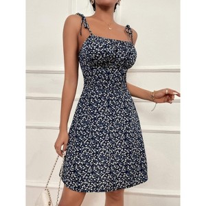 ITAFIT Sleeveless Floral Print Shoulder Tie Strap Midi Dress - 1 of 4