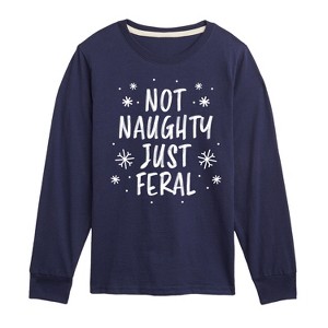 Boys' Instant Message Not Naughty Just Feral Long Sleeve Graphic T-Shirt - Navy - Small - 1 of 4