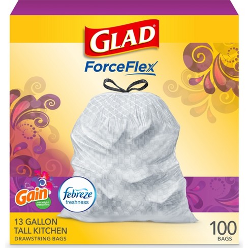 Glad Tall Kitchen Drawstring Bags, 13 Gallon, White - 100 count