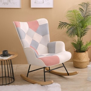 CAVINAS Linen Fabric Glider Rocking Chair with High Backrest,Upholstered Rocking Chairs,Nursery Accent Chair for Bedroom - 1 of 4