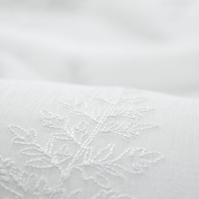 White Sheer Botanical Floral Embroidered Window Curtain Panels, 52 x 63 Inches