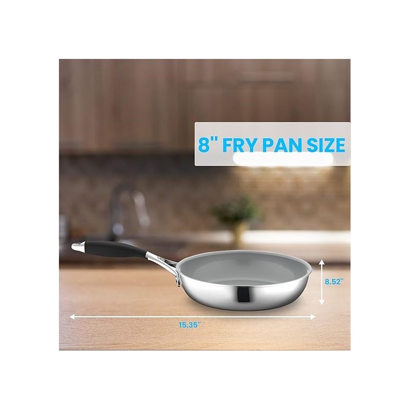 NutriChef 9.5 Large Fry Pan - PFOA/PFOS Free Stainless Steel Frying Pan Kitchen Cookware w/ Durable Ceramic Non-Stick Coating, Silicone Wrap Handles, 5 of 6