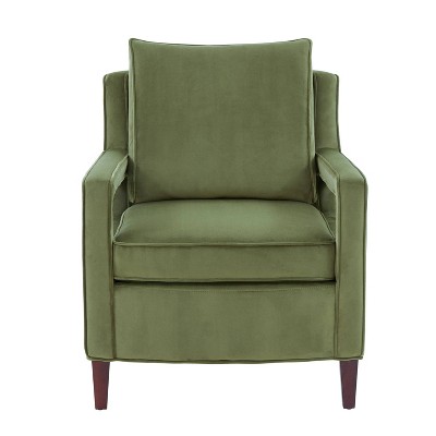 Questa Green Velvet Accent Arm Chair with Wood Legs