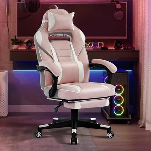 Ergonomic Gaming Chair, High-Back PU Computer Chair, Retractable Footrest, Height Adjustable, Adjustable Lumbar & Headrest, Swivel Office Chair - 1 of 4