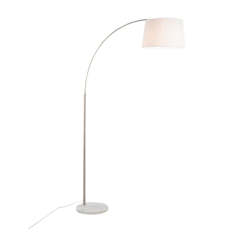 LumiSource March Contemporary Floor Lamp in White Marble and Nickel with White Linen Shade, 2 of 11