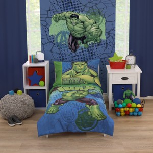 Marvel The Incredible Hulk Green, and Blue 4 Piece Toddler Bed Set - 1 of 4