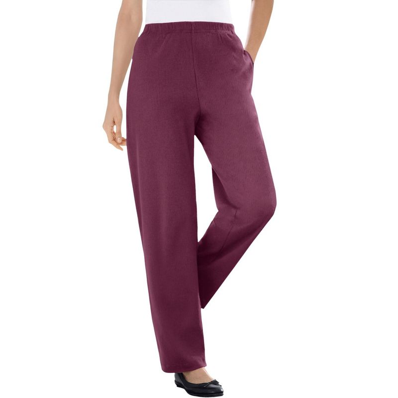 Woman Within Women's Plus Size Tall 7-Day Knit Ribbed Straight Leg Pant, 1 of 2