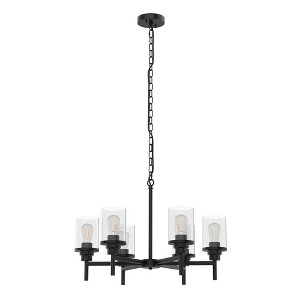 DORESshop 6-Light Black Farmhouse Chandelier Adjustable Height with Clear Glass Shades for Kitchen Island Dining Room - 1 of 4