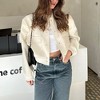 Coolmee Women's Cropped Bomber Jacket Button Down Varsity Jackets Shackets with Pockets - 3 of 4