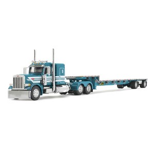 First Gear DCP 1/64 Teal Peterbilt 379 with 48in Flattop Sleeper & Transcraft Step Deck Trailer 60-2127 - 1 of 1
