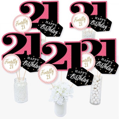 Big Dot of Happiness Finally 21 Girl - 21st Birthday Party Centerpiece Sticks - Table Toppers - Set of 15