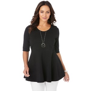 Jessica London Women's Plus Size Stretch Cotton Peplum Tunic - 1 of 4