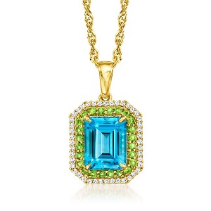 Ross-Simons 2.70 Carat Swiss Blue Topaz and .30 ct. t.w. Chrome Diopside Pendant Necklace With .20 ct. t.w. White Zircon in 18kt Gold Over Sterling - 1 of 3