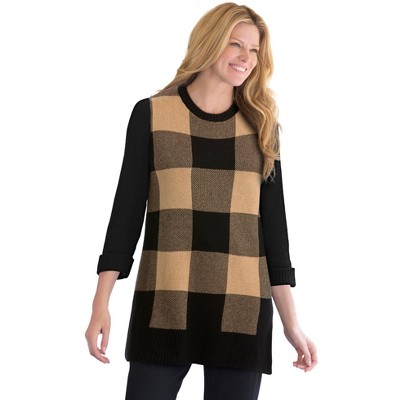 Woman Within Plus Size Buffalo Plaid Pullover Sweater