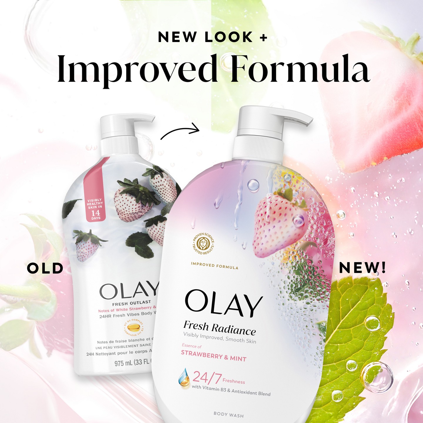 Гель для душа Olay Fresh Radiance, Strawberry and Mint, 35 fl oz, цвет: Мятный — фото 2