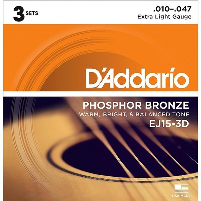 D'Addario EJ15 Phosphor Bronze Extra Light Acoustic Strings 3-Pack