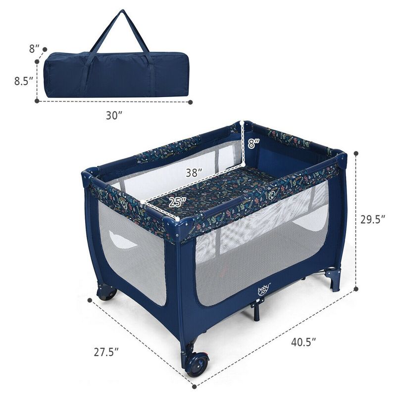 Costway Portable Baby Playard Playpen Nursery Center w/ Mattress Foldable Design, 3 of 11