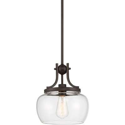 Regency Hill Bronze Mini Pendant Light 10 1/2" Wide Industrial Clear Glass Shade for Dining Room House Bedroom Kitchen Island High